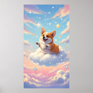 Affiche Charming corgi dog dans les nuages