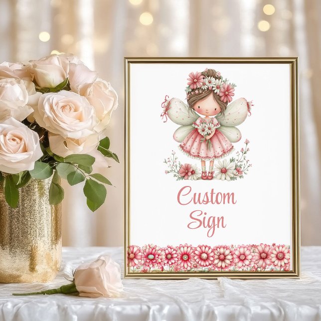 Affiche Charming Fairy Girl Blush Floral Birthday Custom   (Charming Fairy Girl Blush Floral Birthday Custom Sign

)