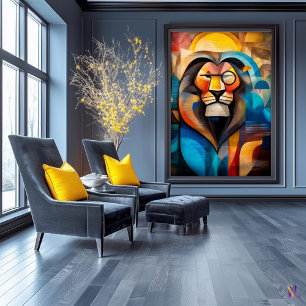 Affiche Charming Lion - Cubist King with a Monocle