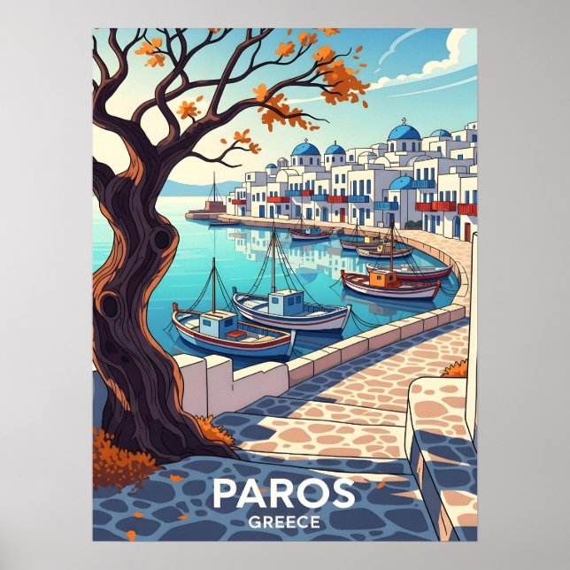 Affiche Charming Paros Greece harbor scene (Devant)