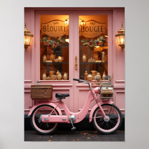 Affiche Charming Pink Storfront avec Vintage Moped