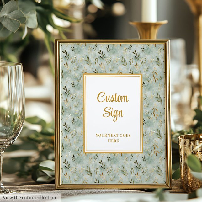 Affiche Charming Sage Green Gold Feuille Mariage personnal (Charming Sage Green Gold Leaves Wedding Custom Poster)