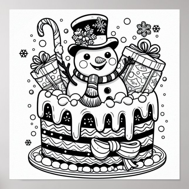 Affiche Charming Snowman Holiday Cake Coloration (Devant)