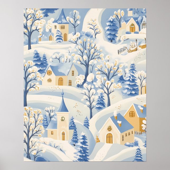 Affiche Charming Winter Village Scene in Snowy Landscape (Devant)