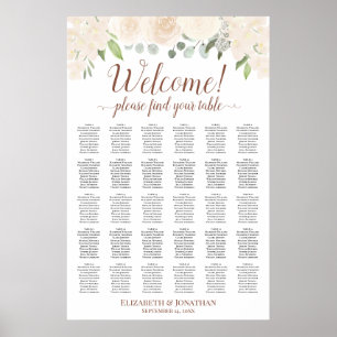 Affiche Chart de placement de mariage 30 tables Roses Fard