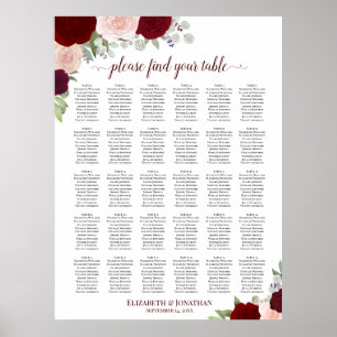 Affiche Chart de placement de mariage à 30 tables avec ros