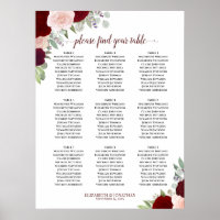 Chart de placement de mariage à 9 tables avec rose
