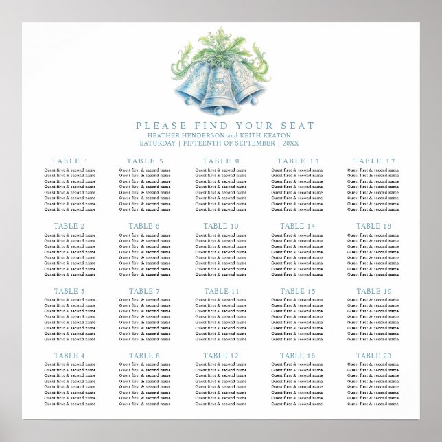Affiche Chart de placement de mariage avec 20 tables cloch (Devant)