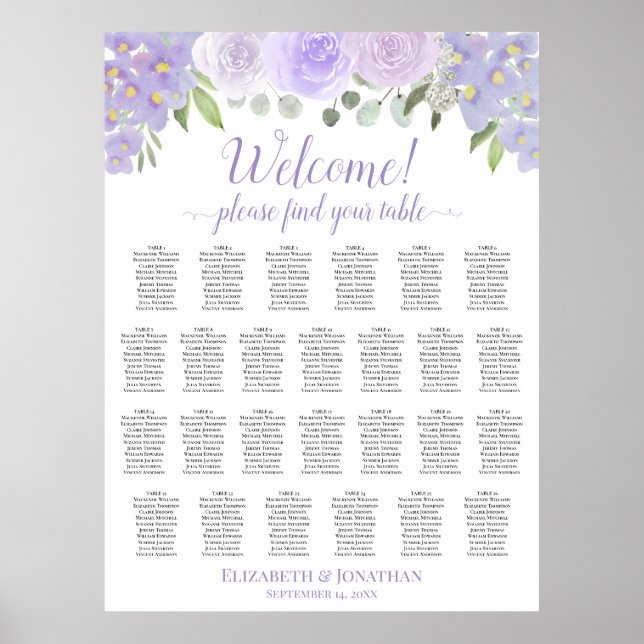 Affiche Chart de placement de mariage bohème avec 26 table (Devant)
