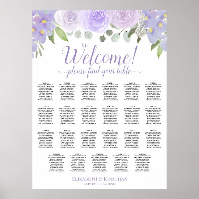 Affiche Chart de placement de mariage bohème de 23 tables  (Devant)
