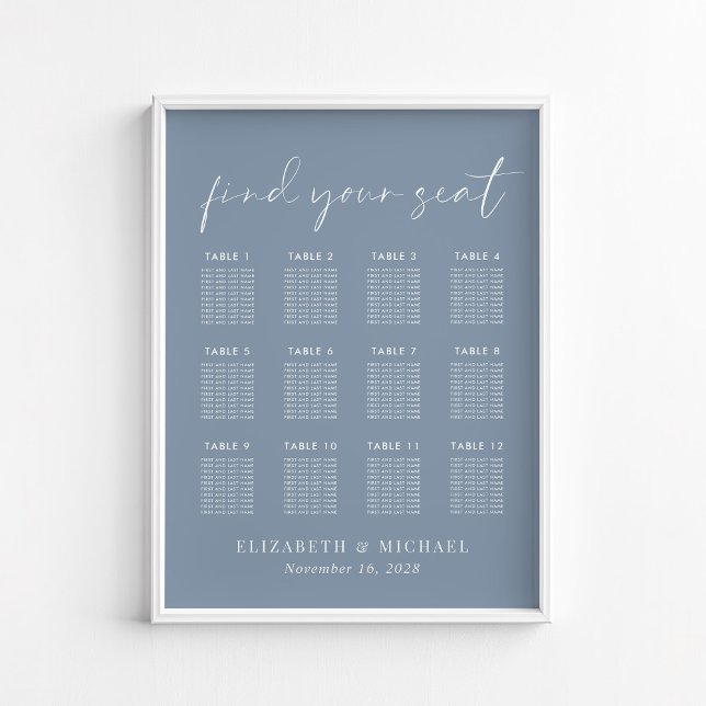 Affiche Chart de placement de mariage chic poussiéreux ble (Créateur téléchargé)