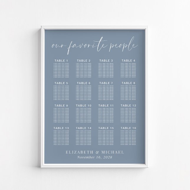 Affiche Chart de placement de mariage chic poussiéreux ble (Créateur téléchargé)