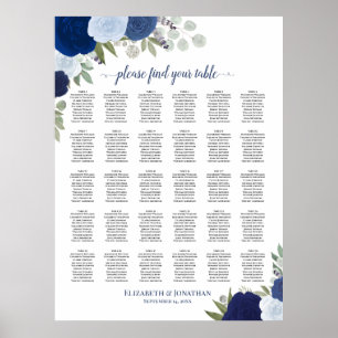 Affiche Chart de placement de mariage élégant avec des ros