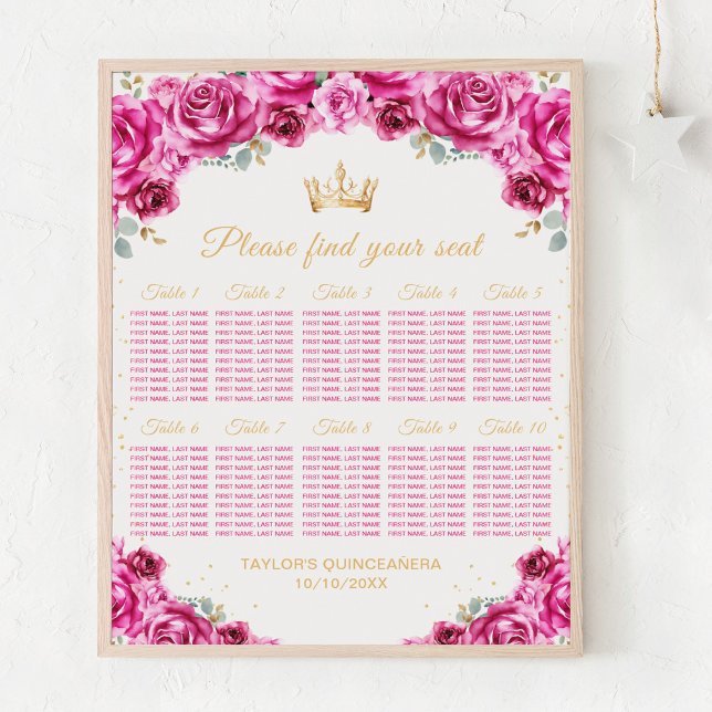 Affiche Chart de placement de table Princesse Rose Quincea (Créateur téléchargé)