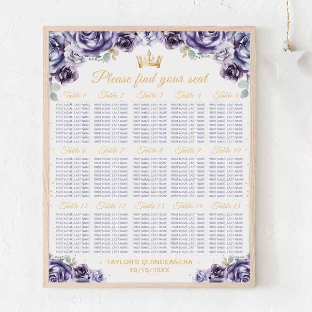 Affiche Chart de placement de table Quinceañera Princesse  (Créateur téléchargé)