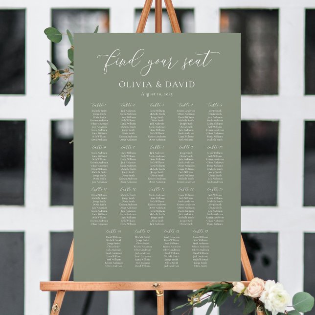 Affiche Chart de Sièges Élégant Vert Sauge 19 tables (Créateur téléchargé)