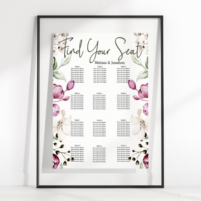 Affiche Chartre de mariage floral Pivoines Rose Bourgogne (Créateur téléchargé)