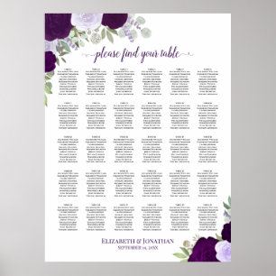 Affiche Chartre de placement de mariage chic aux roses vio