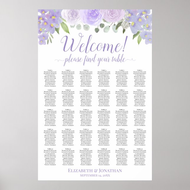 Affiche Chartre de placement de mariage floral lavande pou (Devant)