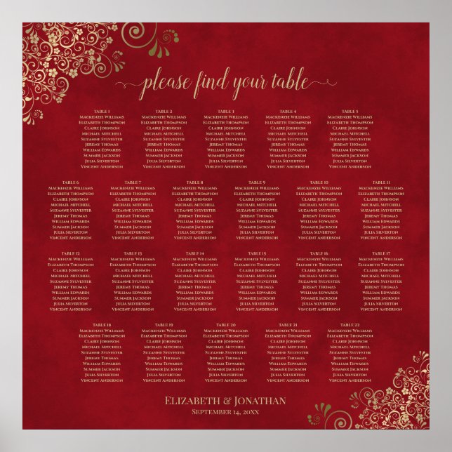 Affiche Chartre de placement de mariage pour table rouge 2 (Devant)