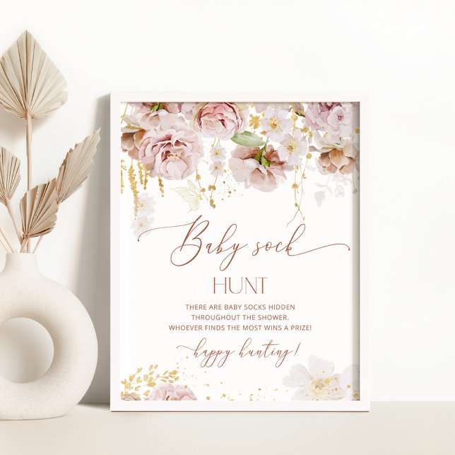 Affiche Chasse à chaussettes pour bébé Boho baby shower Po (Créateur téléchargé)