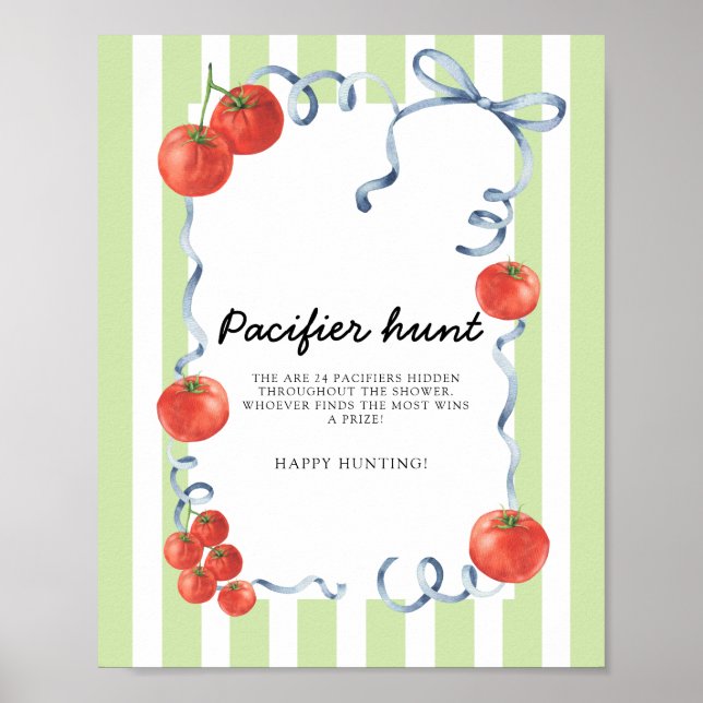 Affiche Chasse à la tétine Baby shower Tomate (Devant)