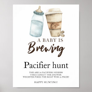 Affiche chasse à la tétine bébé café jeu de baby shower