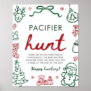 Affiche Chasse à la tétine de Baby Shower d'hiver Rouge Ve