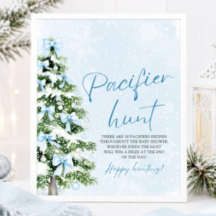 Affiche Chasse à la tétine de l'arbre de Noël au ruban ble