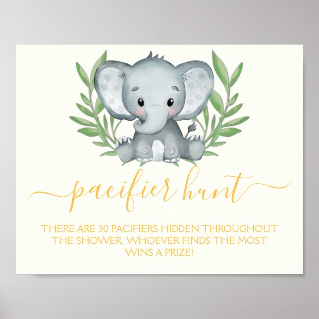 Affiche Chasse à la tétine éléphant Jeu de baby shower neu (Devant)