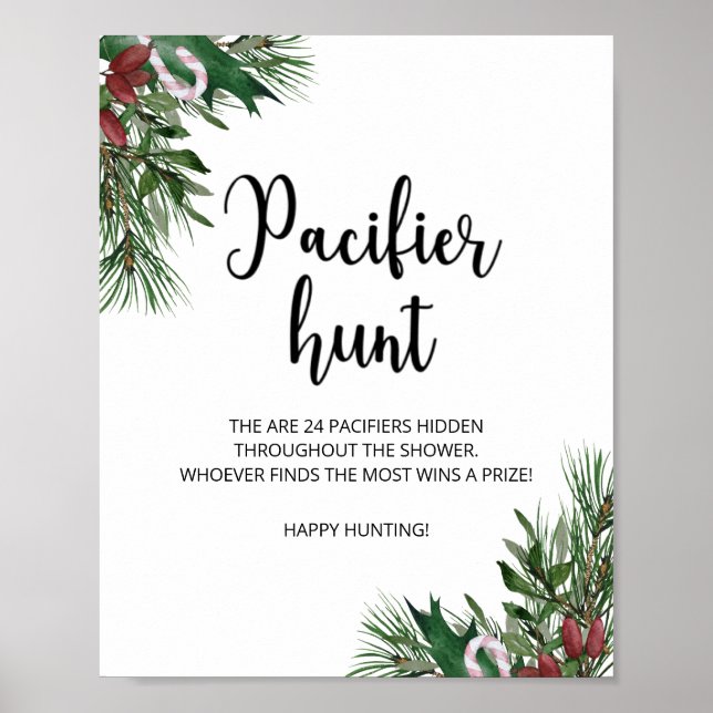 Affiche Chasse à la tétine Evergreen jeu de baby shower (Devant)