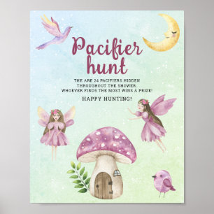 Affiche chasse à la tétine fée jeu de baby shower