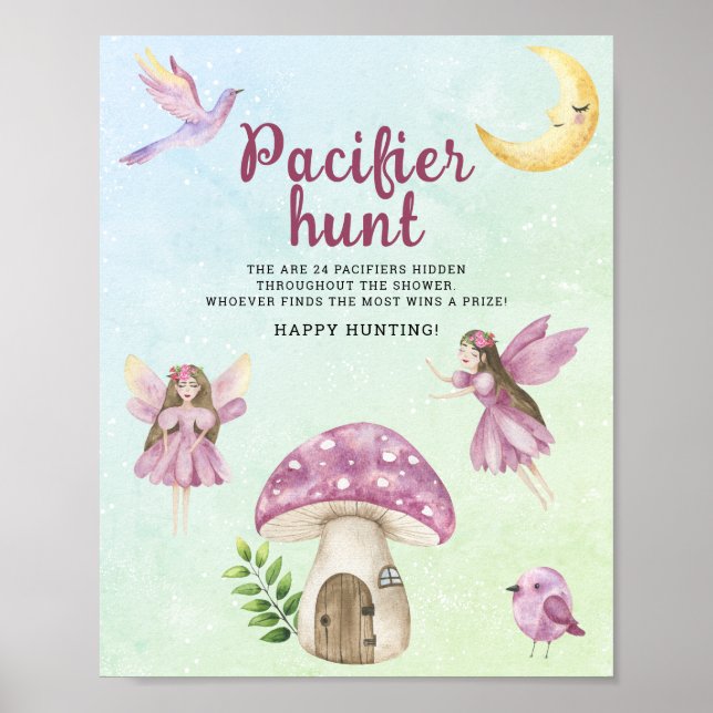 Affiche chasse à la tétine fée jeu de baby shower (Devant)