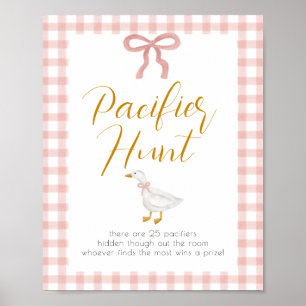 Affiche Chasse à la tétine Fête de Naissance Rose et Carre