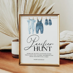 Affiche Chasse à la Tétine Jean Bleu Denim Baby Shower
