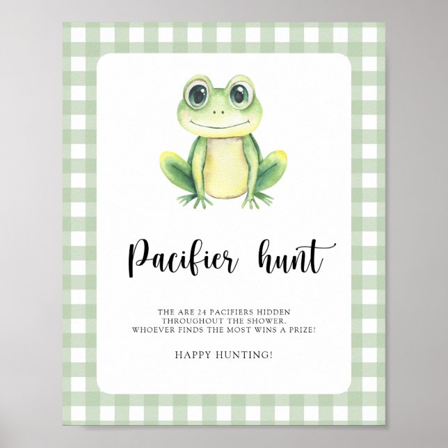 Affiche chasse à la tétine jeu de baby shower grenouille (Devant)