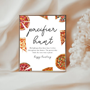 Affiche Chasse à la tétine jeu de baby shower Pizza