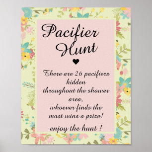 Affiche Chasse à la Tétine Rose Jaune Vert Floral
