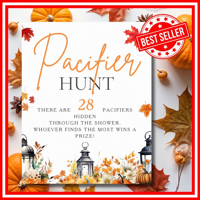 Affiche CHASSE À LA TETINE Une petite citrouille Jeu de Ba (PACIFIER HUNT A Little Pumpkin is on the Way Fall Autumn Baby Shower Game Poster)