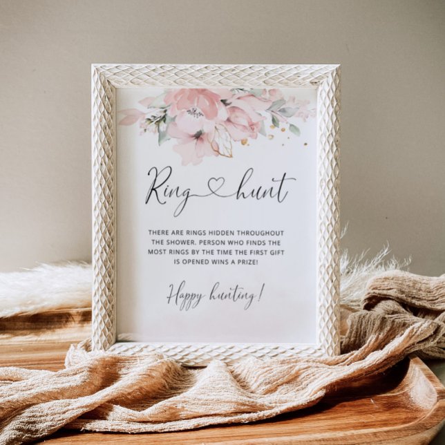 Affiche Chasse à l'anneau jeu de mariage floral rose gold (Créateur téléchargé)