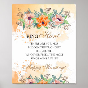Affiche Chasse à l'anneau jeu de shower de mariage floral 