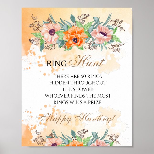 Affiche Chasse à l'anneau jeu de shower de mariage floral  (Devant)