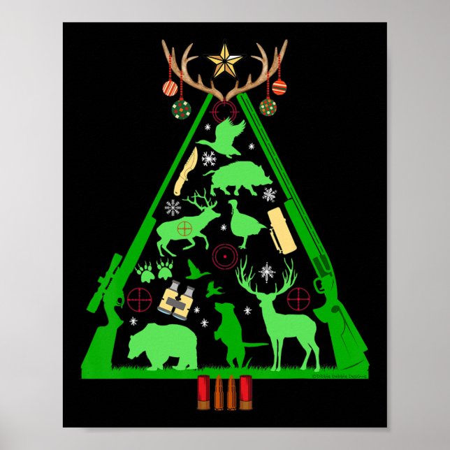 Affiche Chasse Amusante Cerf Et Chasseur De Elk Arbre De N (Devant)