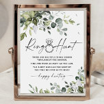 Affiche Chasse Anneau Fête des mariées Jeu Signe de verdur<br><div class="desc">Le design se compose d'une verdure mixte d'aquarelle composée d'eucalyptus,  de branches d'oliviers botaniques et bien plus encore. Le feuillage est stylisé dans différentes nuances de sauge,  d'émeraude et de vert clair. Vous pouvez modifier le texte si vous souhaitez modifier les règles de ce jeu de douche nuptiale.</div>