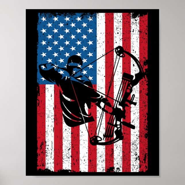 Affiche Chasse Archer Drapeau américain Bowhunter Bowhunte (Devant)