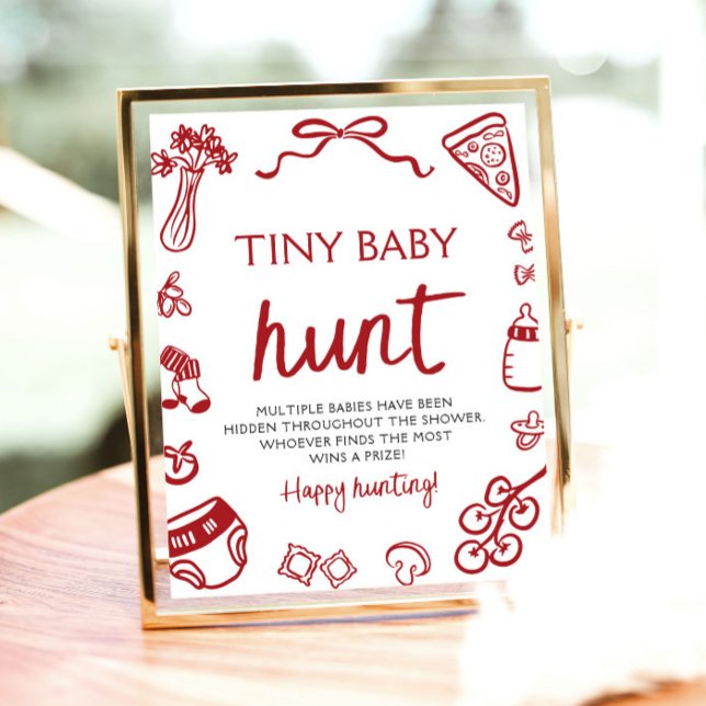 Affiche Chasse au Bébé Italien Minuscule Dessiné à la Main (Hand Drawn Italian Tiny Baby Hunt Baby Shower Sign )