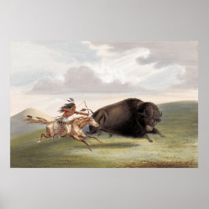 Affiche Chasse au bison, Chase (1884) chromolithographie a
