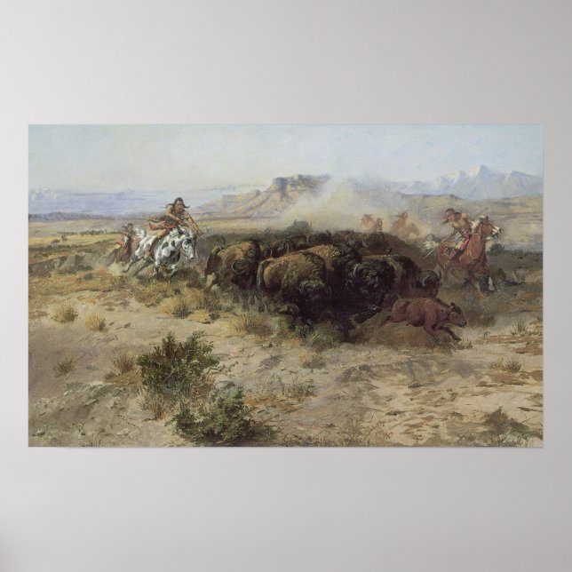 Affiche Chasse au bison no 26 par CM Russell, Indiens Vint (Devant)