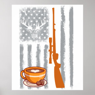 Affiche chasse au café - Drapeau américain vintage USA pou