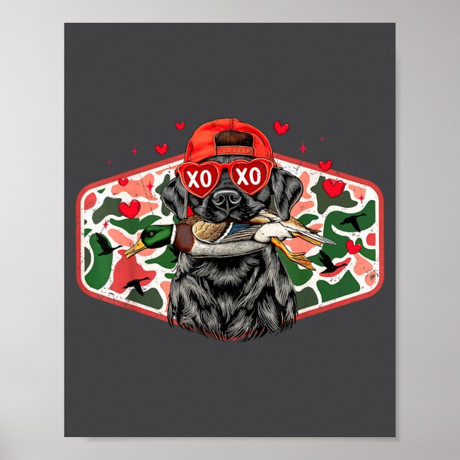 Affiche Chasse au canard Lab noir Camo Saint-Valentin Xoxo (Devant)
